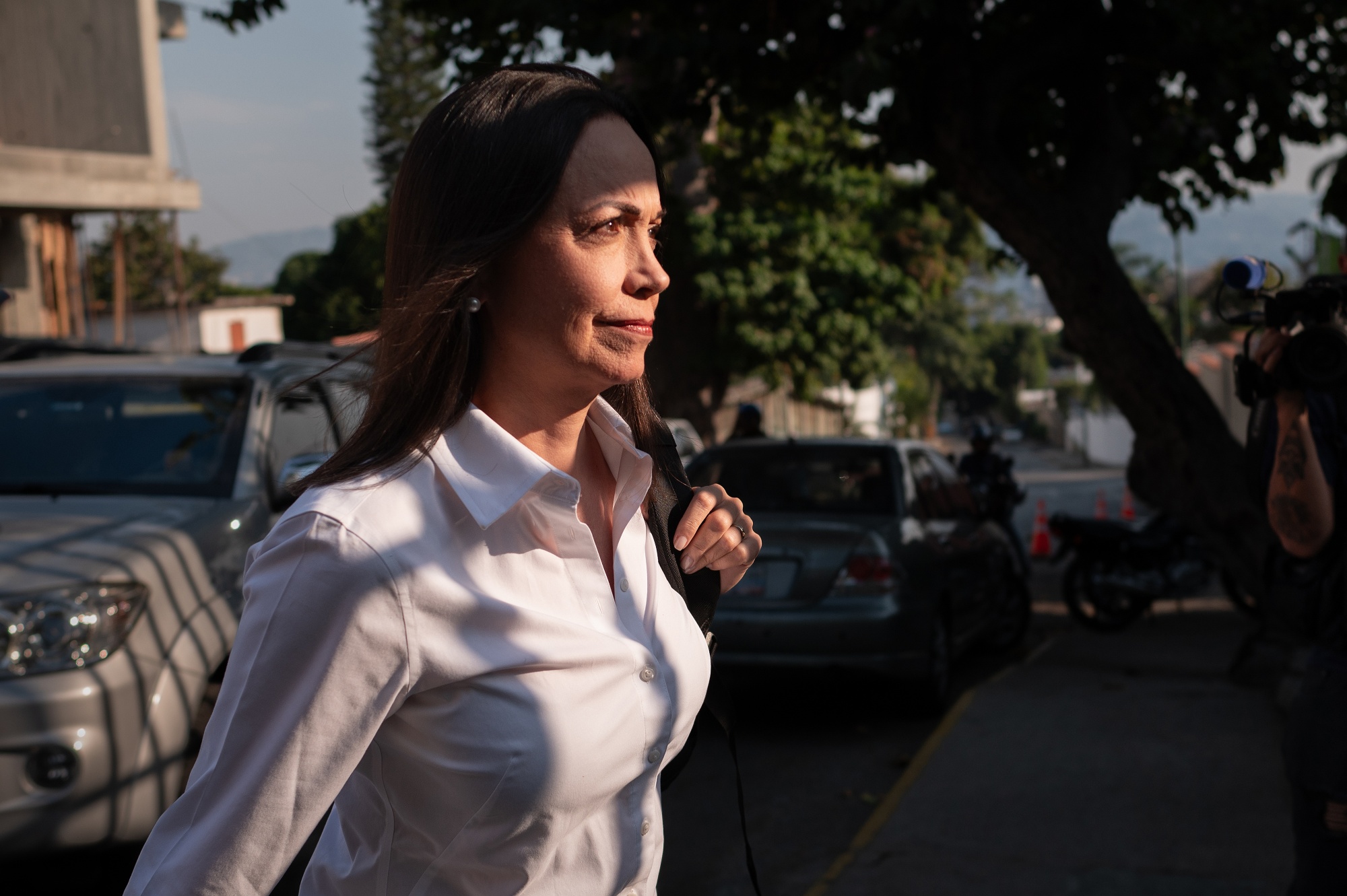 Maria Corina Machado arrives for a press conference in Caracas on March 20.