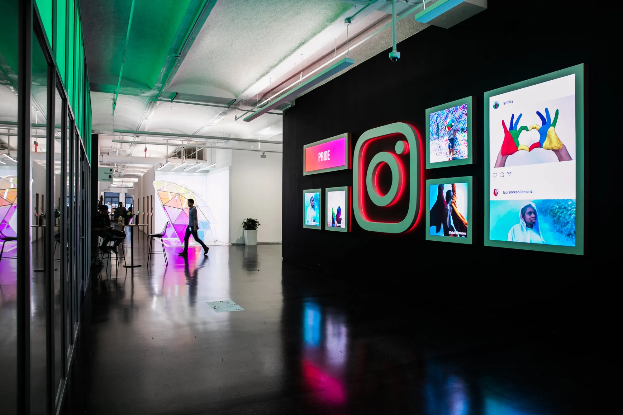 Signage and photographs at the Instagram office in New York.