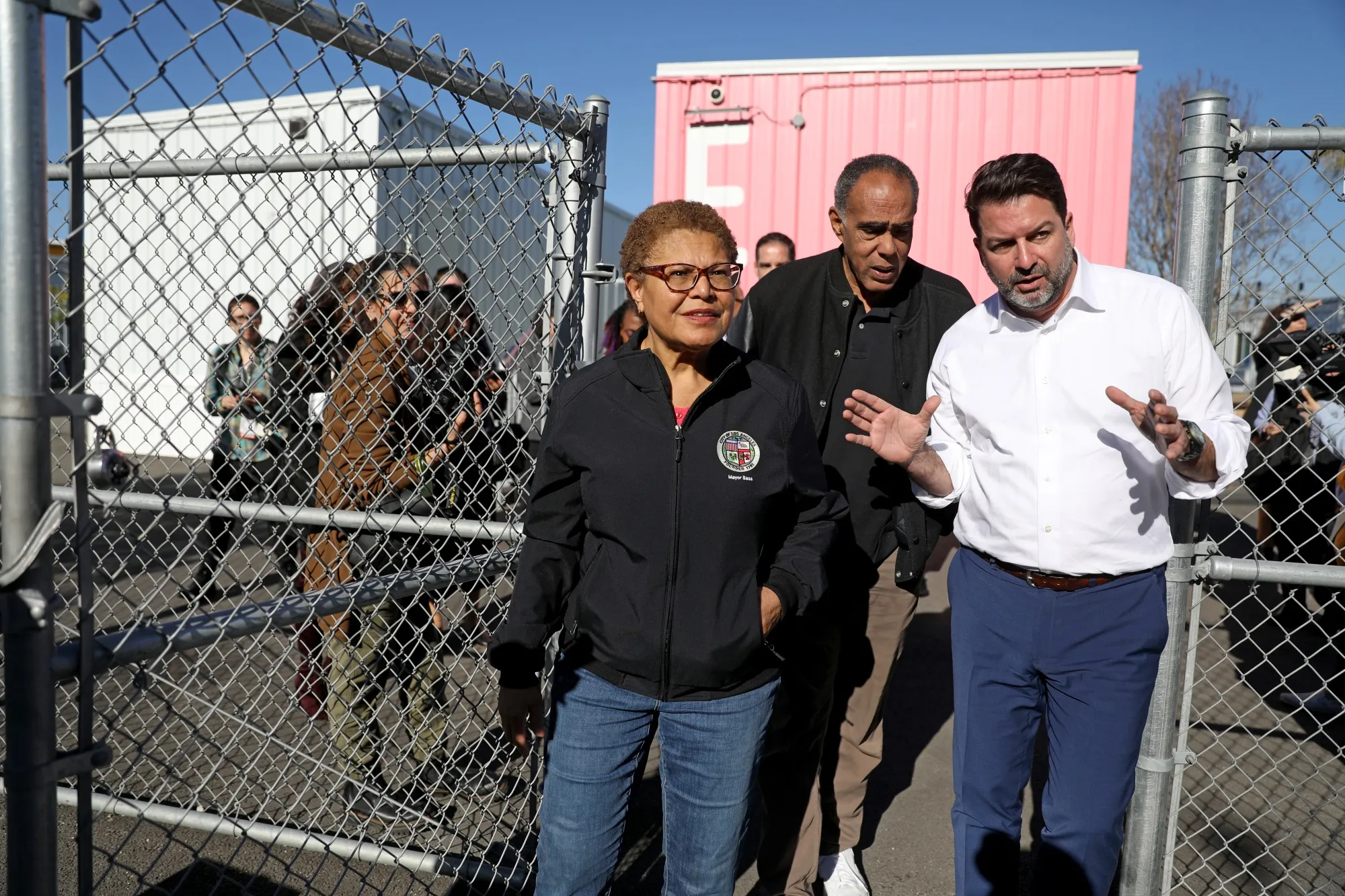 In 2023, Jeff Olivet (right), then the executive director of the United States Council on Homelessness, toured an interim housing project in Los Angeles with Los Angeles Mayor Karen Bass.&nbsp;