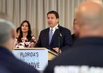 Ron DeSantis speaks during an event to give out bonuses to first responders in Surfside, Florida on Aug. 10.&nbsp;