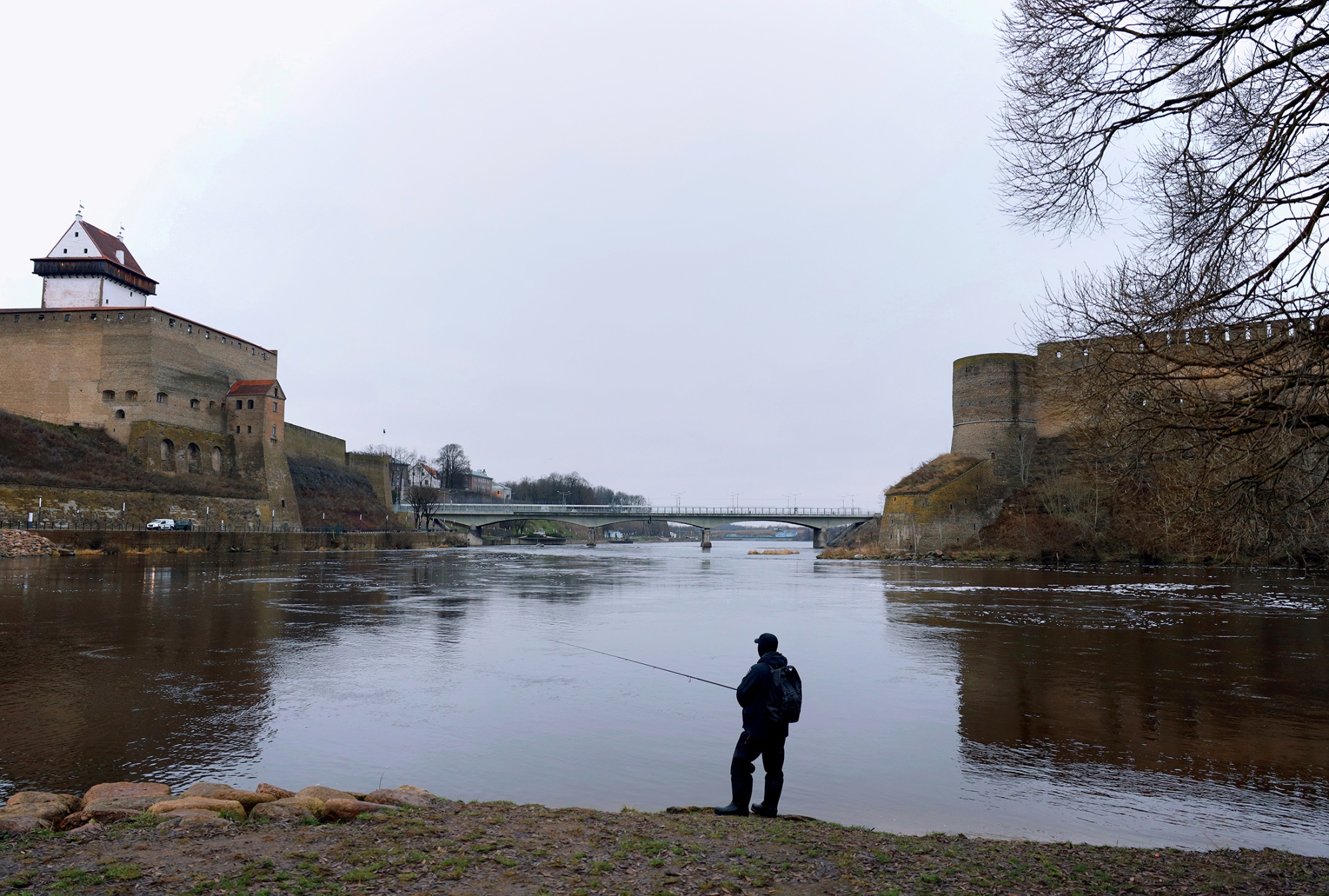 The Friendship Bridge over the Narva River with Estonia on the left and Russia on the right