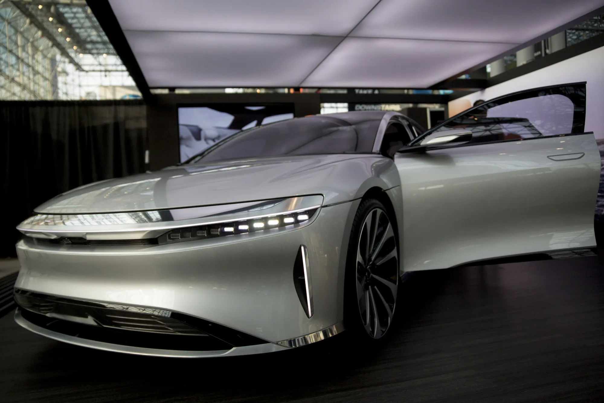 A Lucid Motors&nbsp; vehicle sits on display during the 2017 New York International Auto Show.