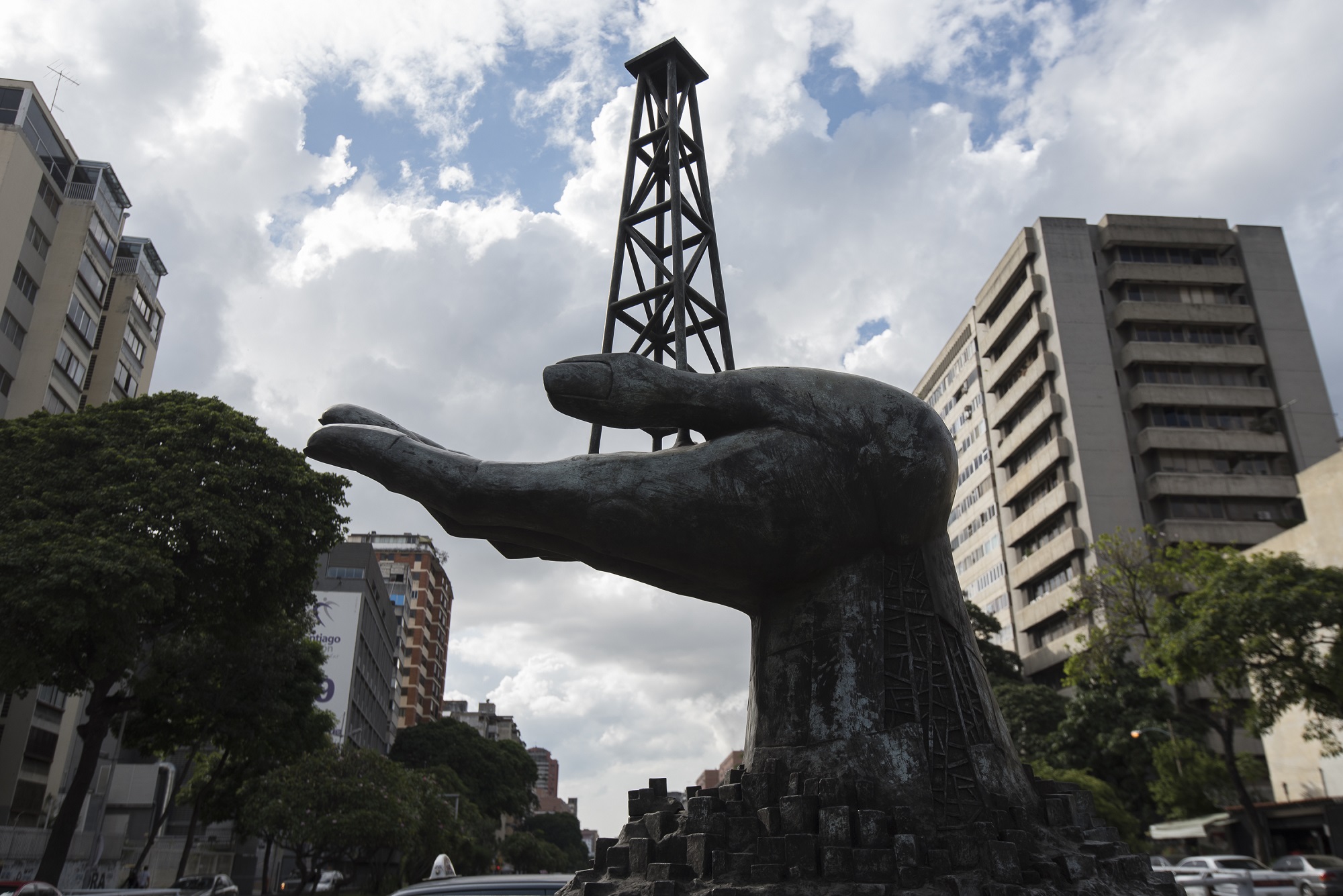 A sculpture outside of the Petroleos de Venezuela SA headquarters in Caracas.