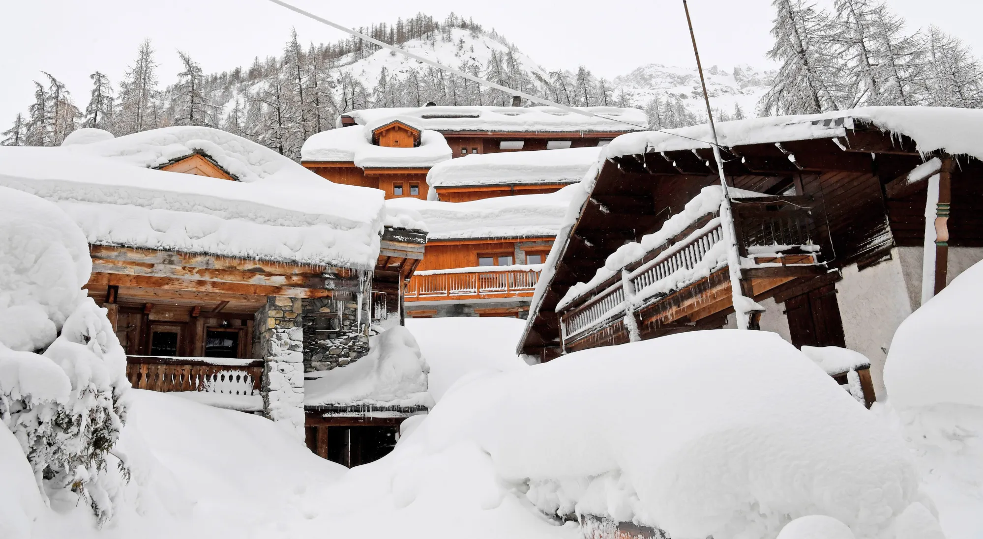 Chalets covered in&nbsp;snow in Val d’Isere.
