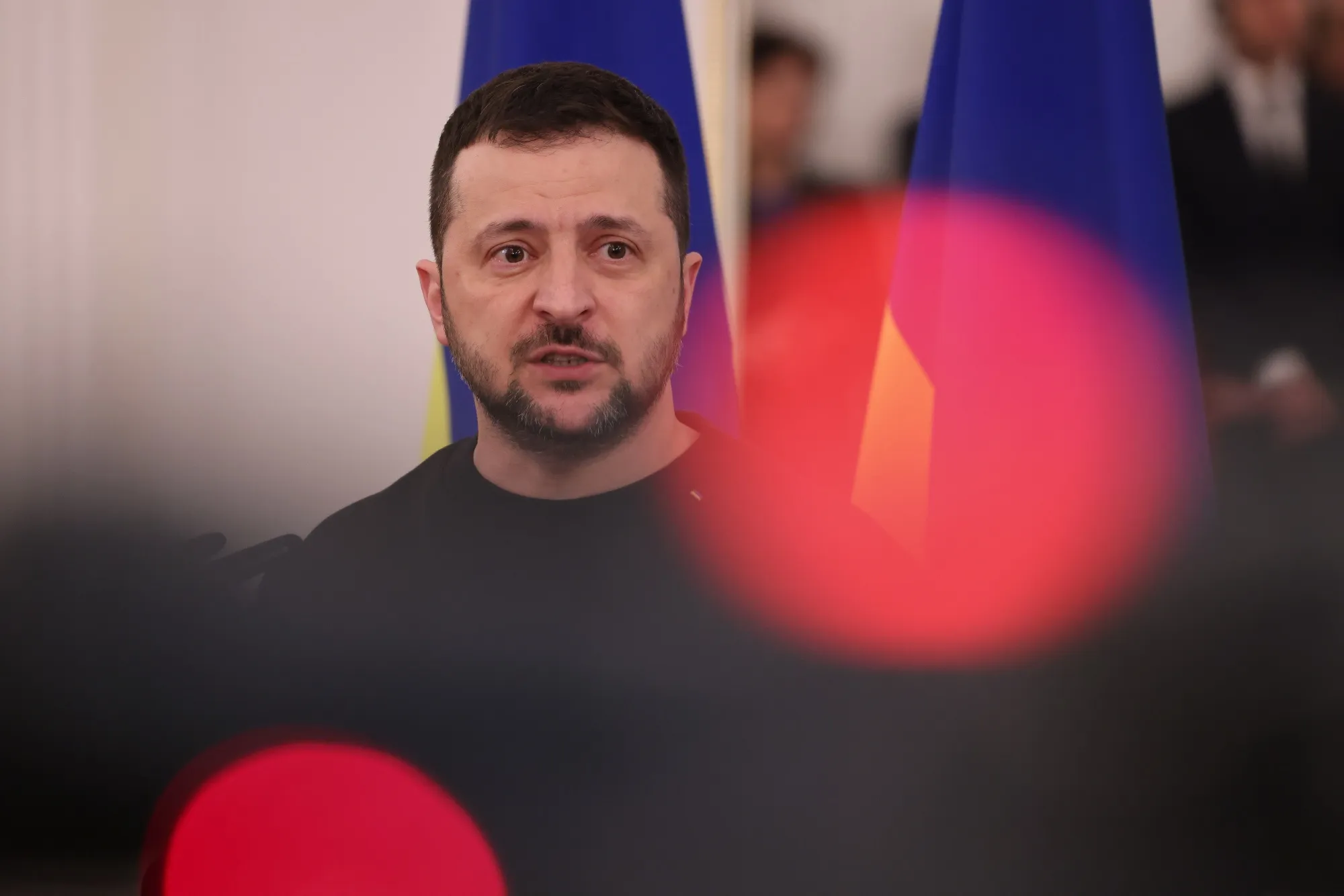 Volodymyr Zelenskiy, Ukraine's president, during a news conference&nbsp;in Riga, Latvia, on Thursday, Jan. 11, 2024.