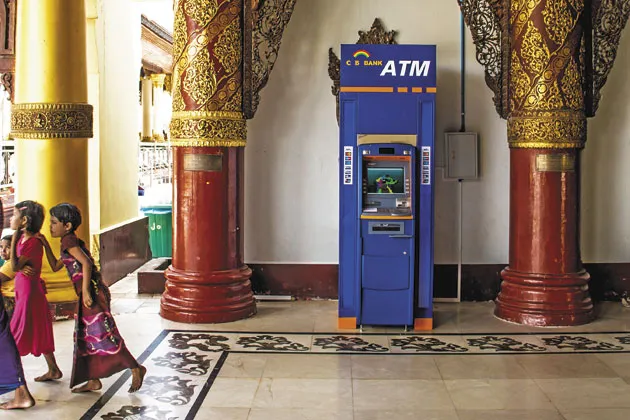 One of three ATMs at the Shwedagon Pagoda in Yangon