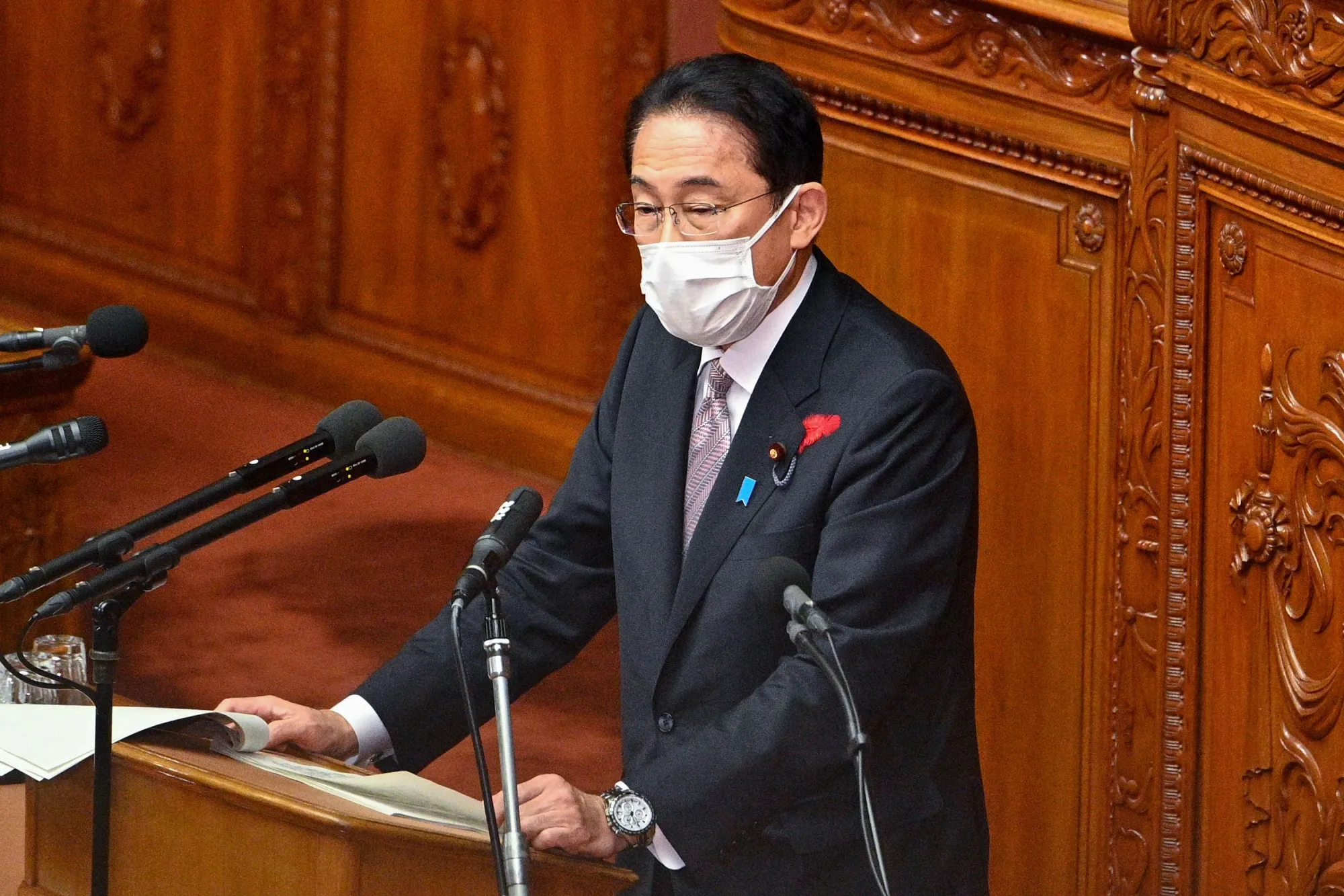 Fumio Kishida in parliament in Tokyo.