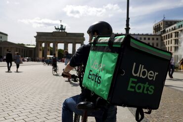 An Uber Eats delivery cyclist in Berlin.