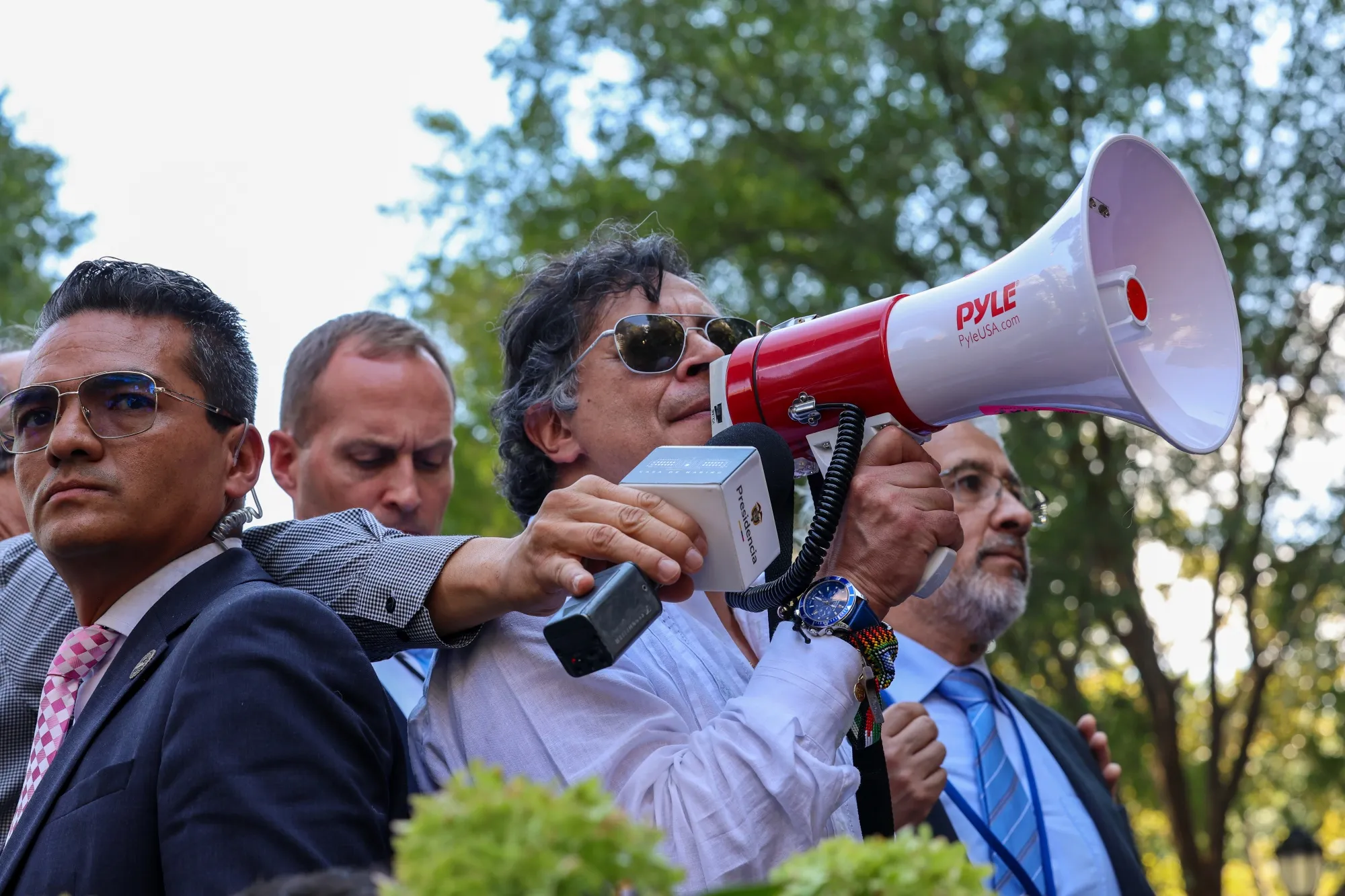 Gustavo Petro speaks during a pro-Palestinian protest in New York on Sept. 26.