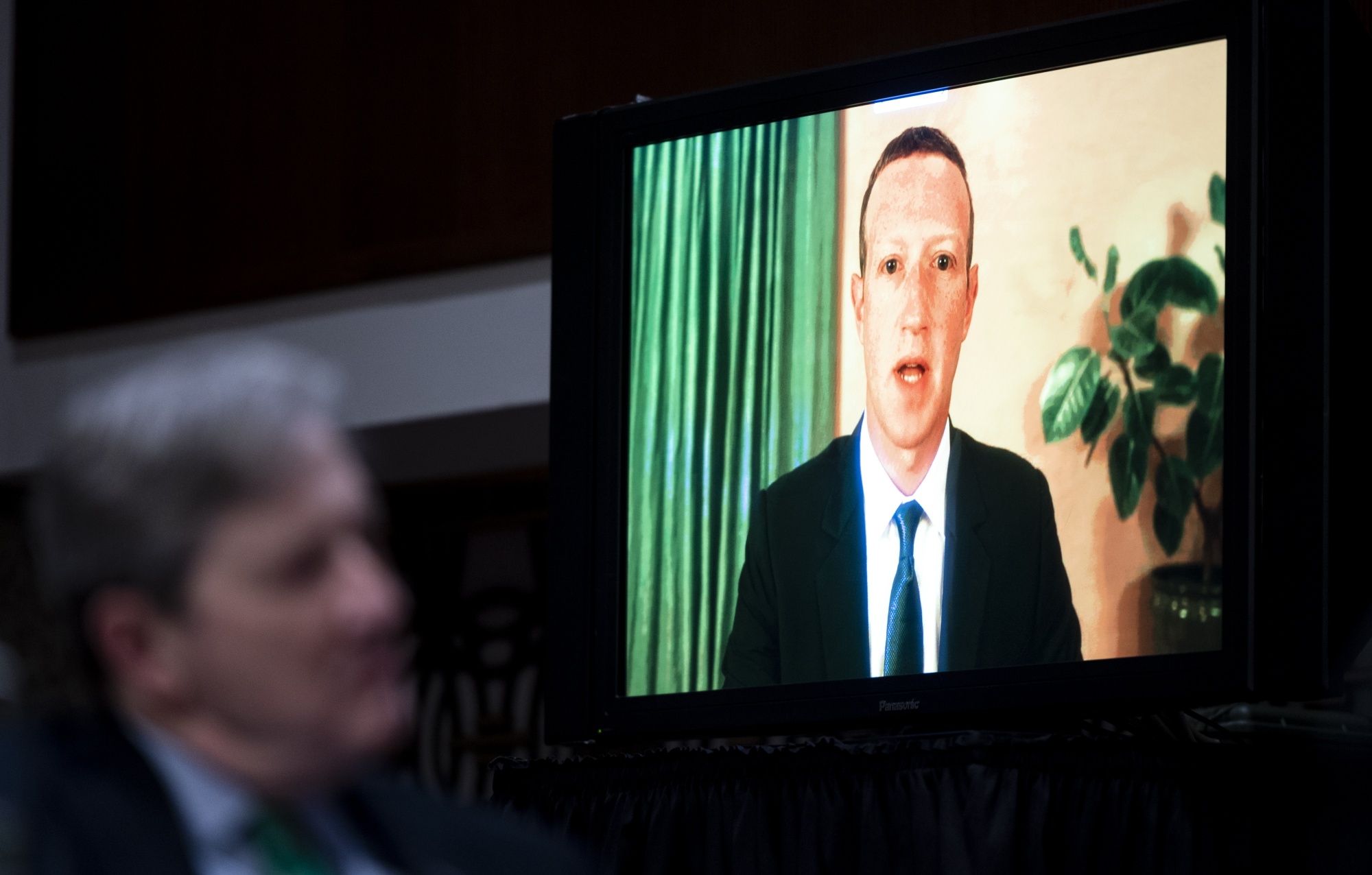Mark Zuckerberg speaks remotely during the&nbsp;Senate Judiciary Committee hearing in Washington, D.C. on Nov. 18.
