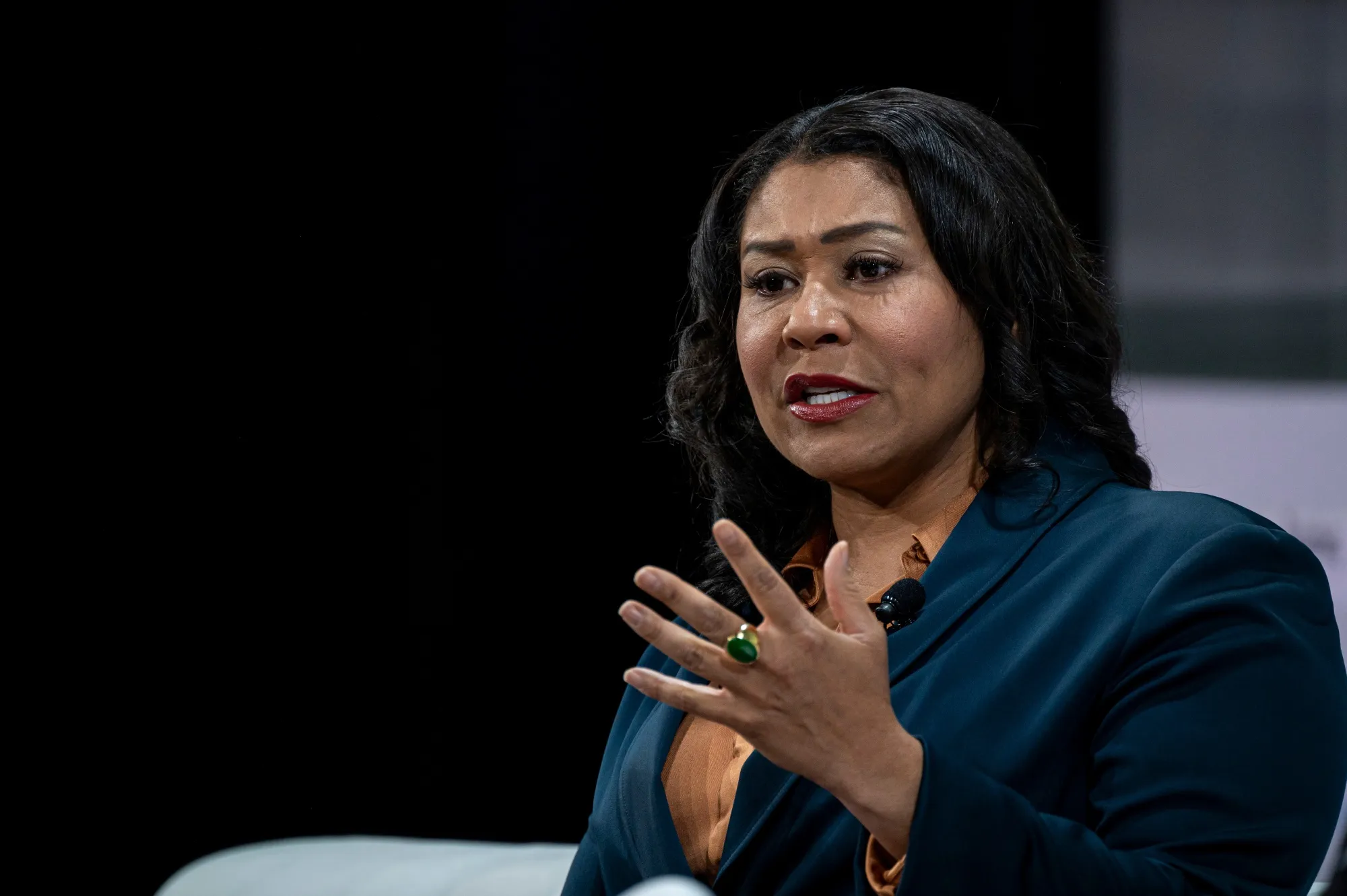 Mayor London Breed speaks during the Bloomberg Technology Summit in San Francisco on Thursday.