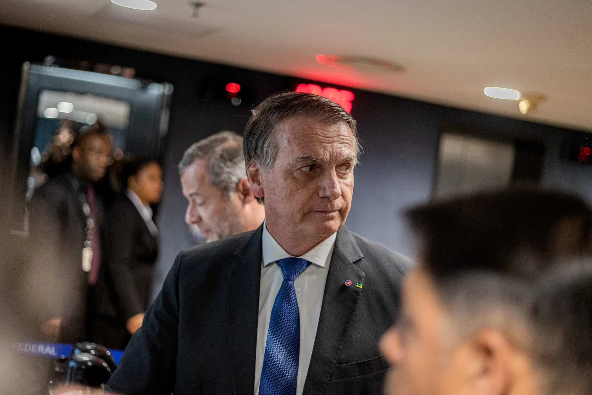 Jair Bolsonaro, center, during a break at the Supreme Federal Court in Brasilia, Brazil, on&nbsp;June 9.