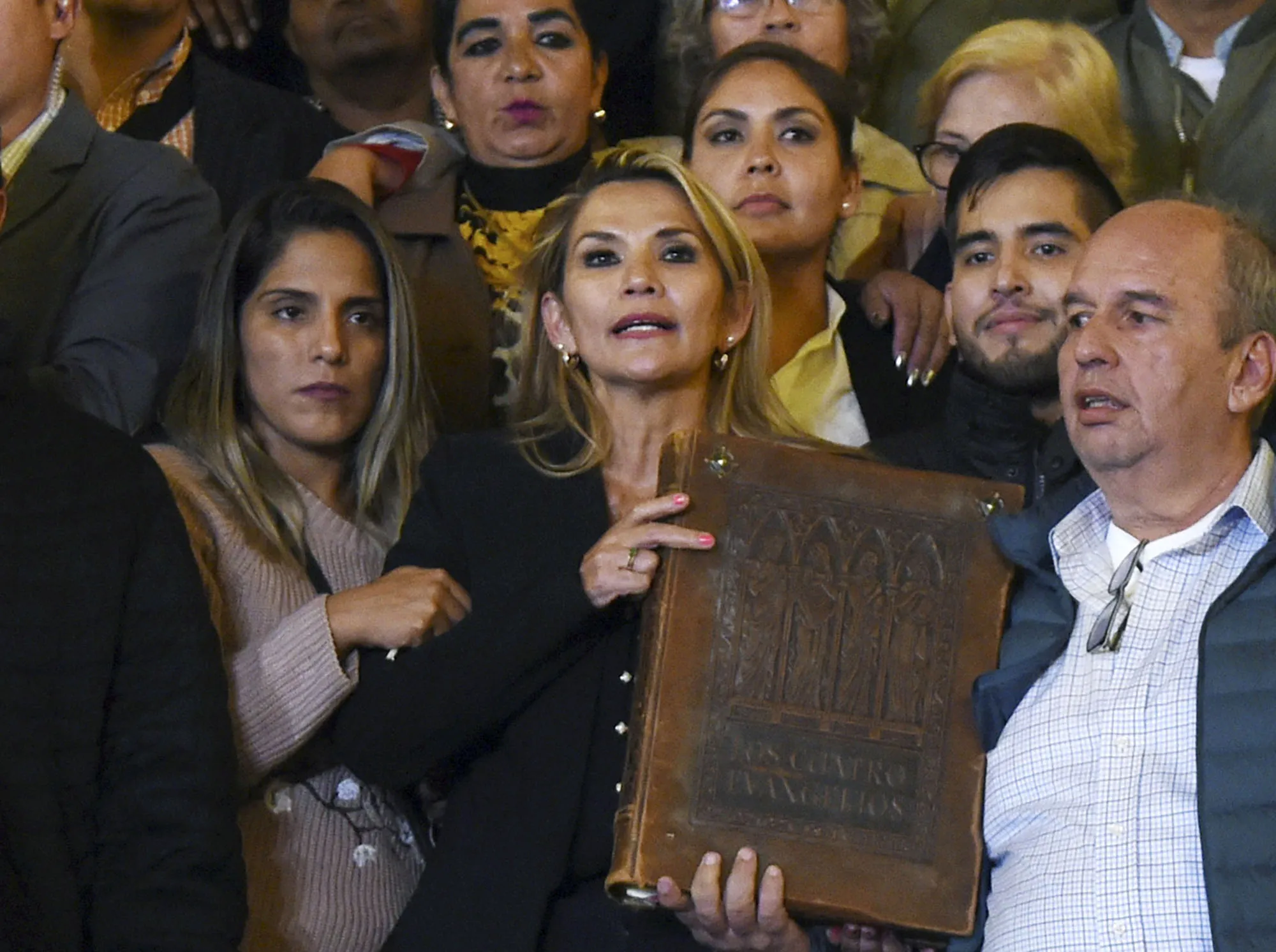 Jeanine Anez holds a bible in La Paz after proclaiming herself the country’s new interim president on Nov. 12.