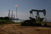 An oil pumpjack on Lake Maracaibo in Cabimas, Zulia state, Venezuela