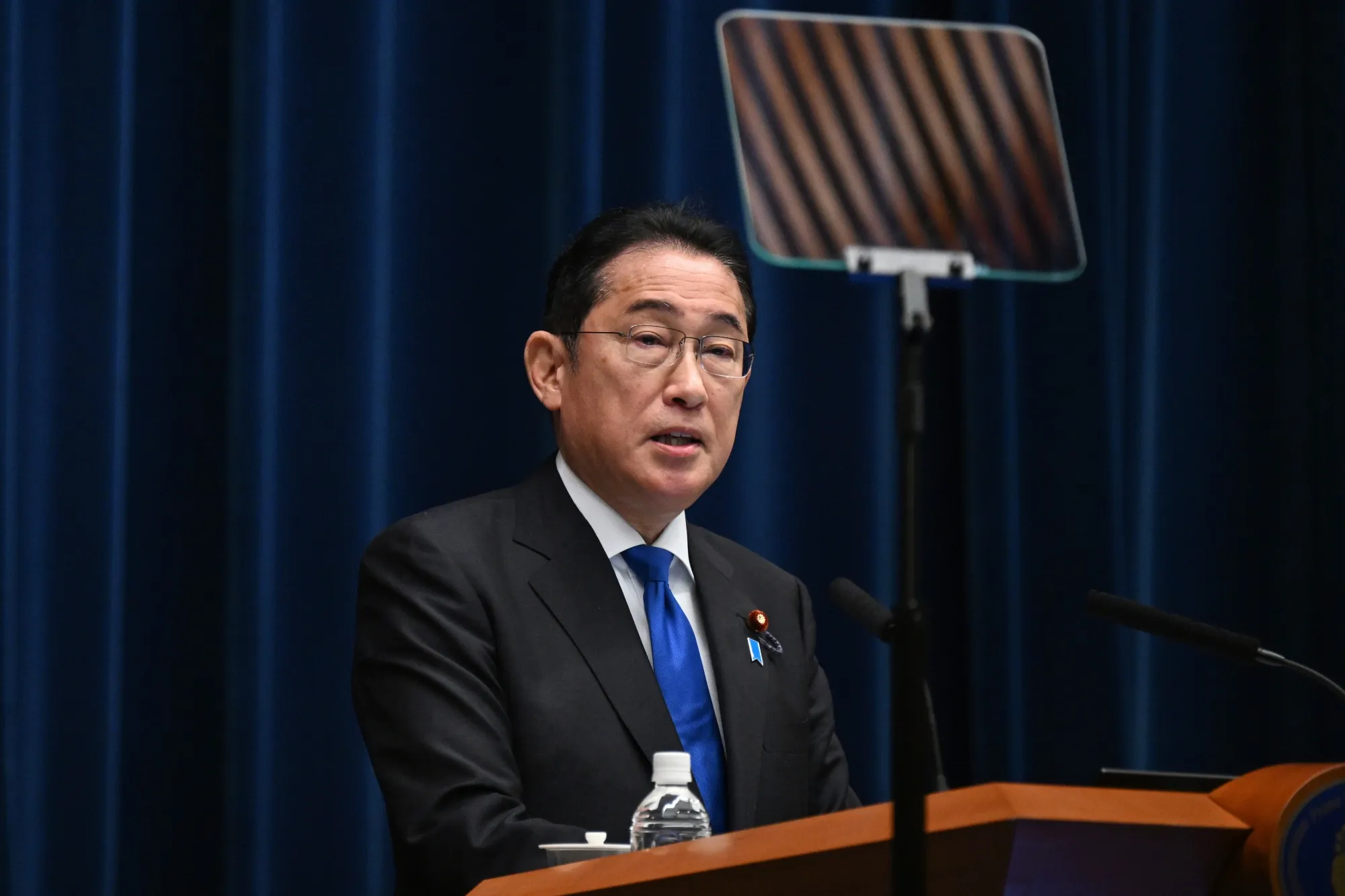 Fumio Kishida during a news conference in Tokyo.