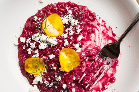 Beet risotto is served at Little Park, a vegetable-focused restaurant from Andrew Carmellini.