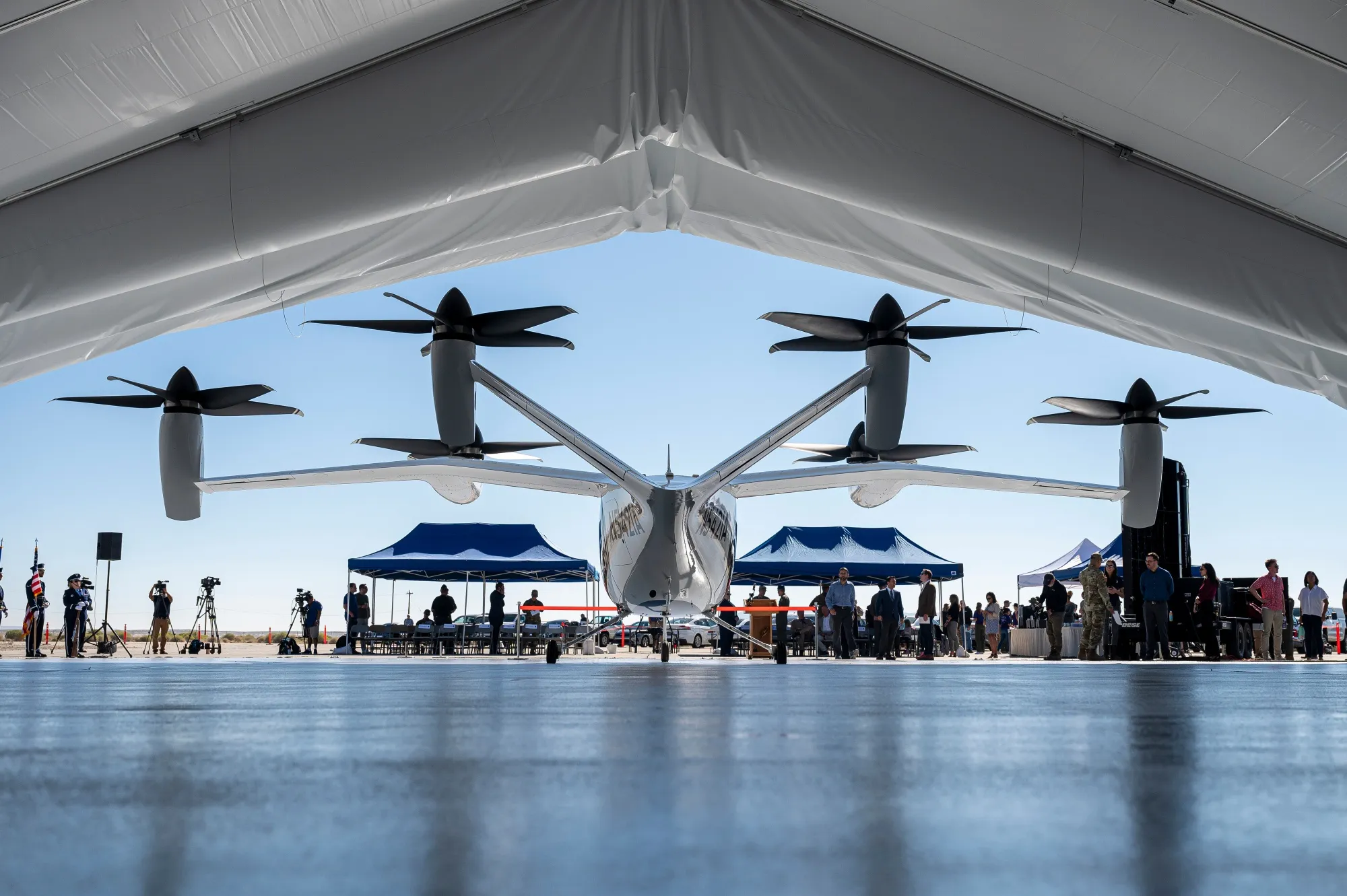 A Joby Aviation electric vertical take-off and landing (eVTOL) aircraft during an event at Edwards Air Force Base in California in September.&nbsp;