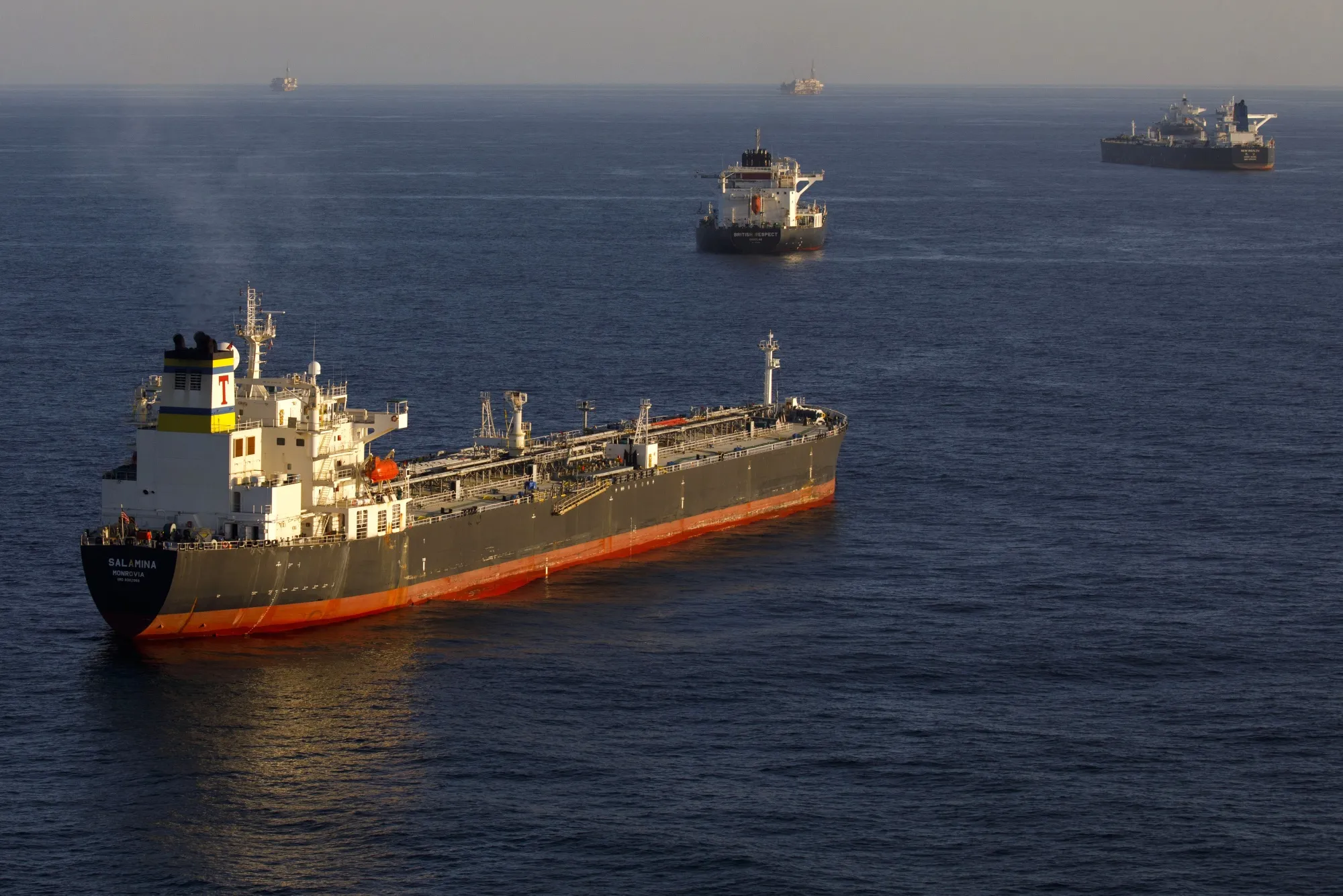 Oil tankers near Long Beach, California.