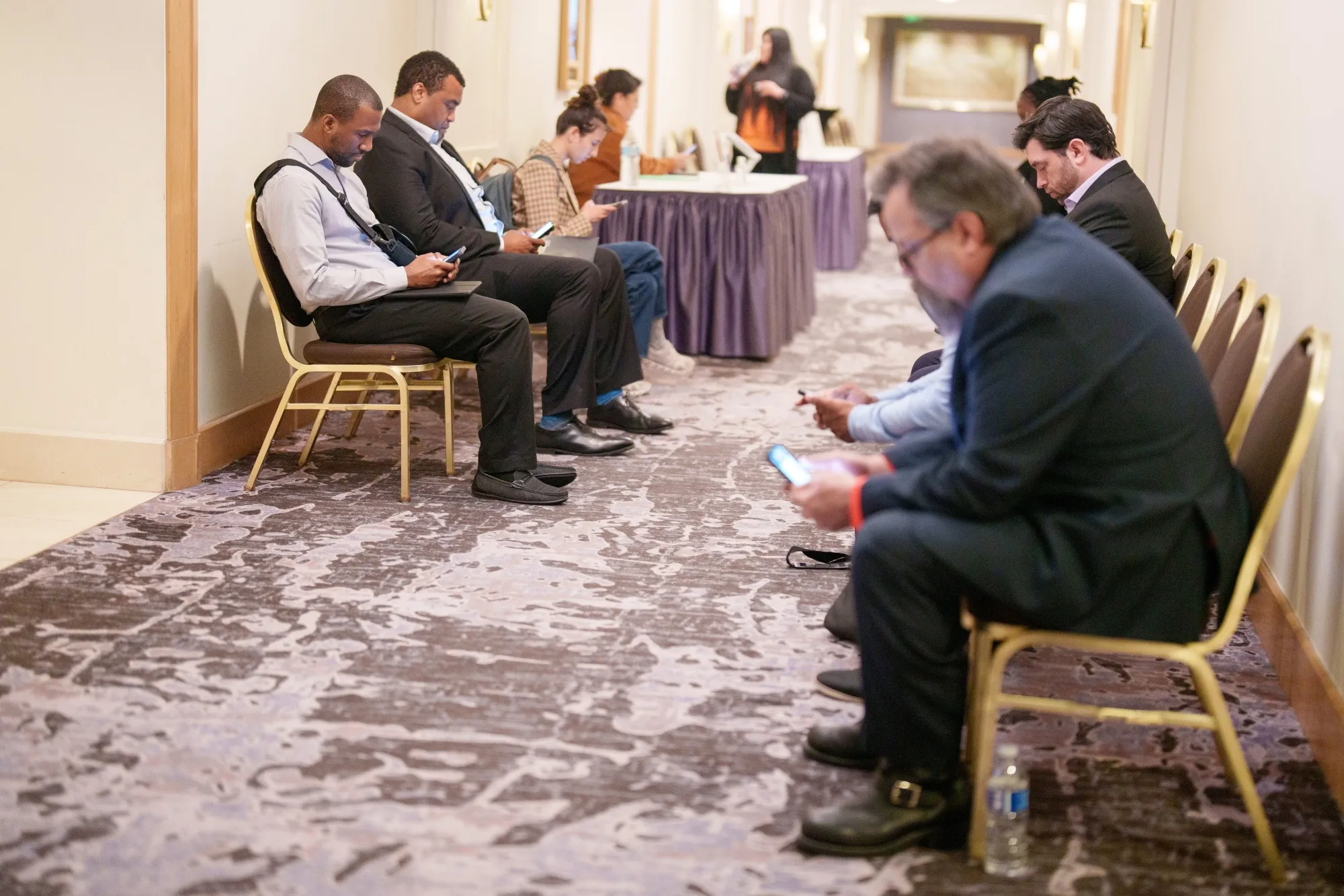 Job seekers attend a Diversity Career Group job fair in Los Angeles, California, US, on Thursday, April 17, 2025. Applications for US unemployment benefits fell to the lowest level in two months, consistent with a stable labor market.