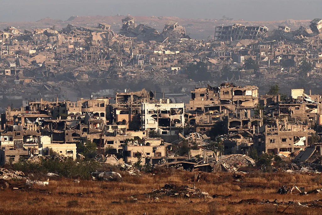 A picture taken from the Israeli side of the border with the Gaza Strip shows destroyed buildings in the northern sector of the besieged territory on May 22.