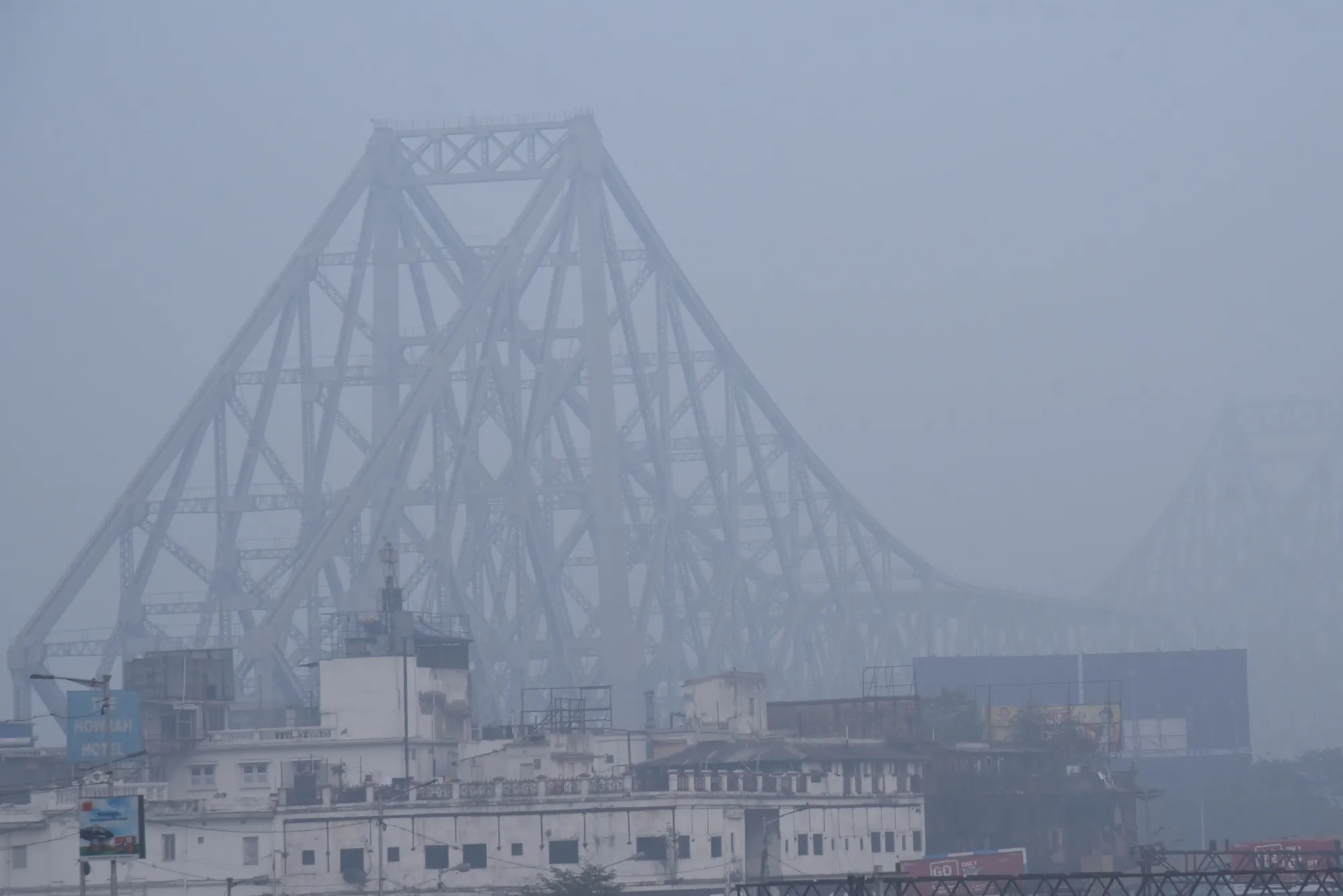 Dense smog in Howrah, West Bengal, in Jan. 2026.