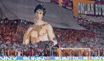 A banner of Rocky is raised during the match between Galatasaray SK and Fenerbahce AS on Oct. 22, 2017.
