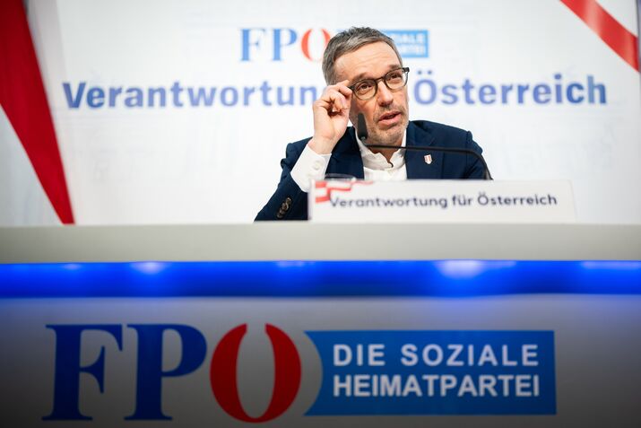 Far-Right FPOe Leader Herbert Kickl Speaks To The Media As Coalition Talks Set To Begin