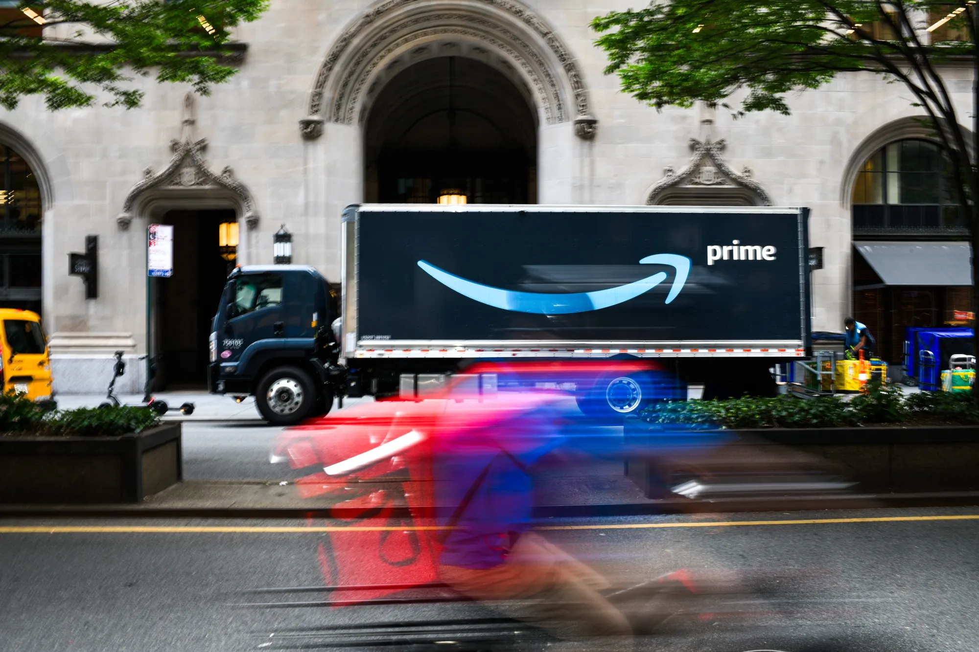 An Amazon truck on Amazon Prime Day in New York.