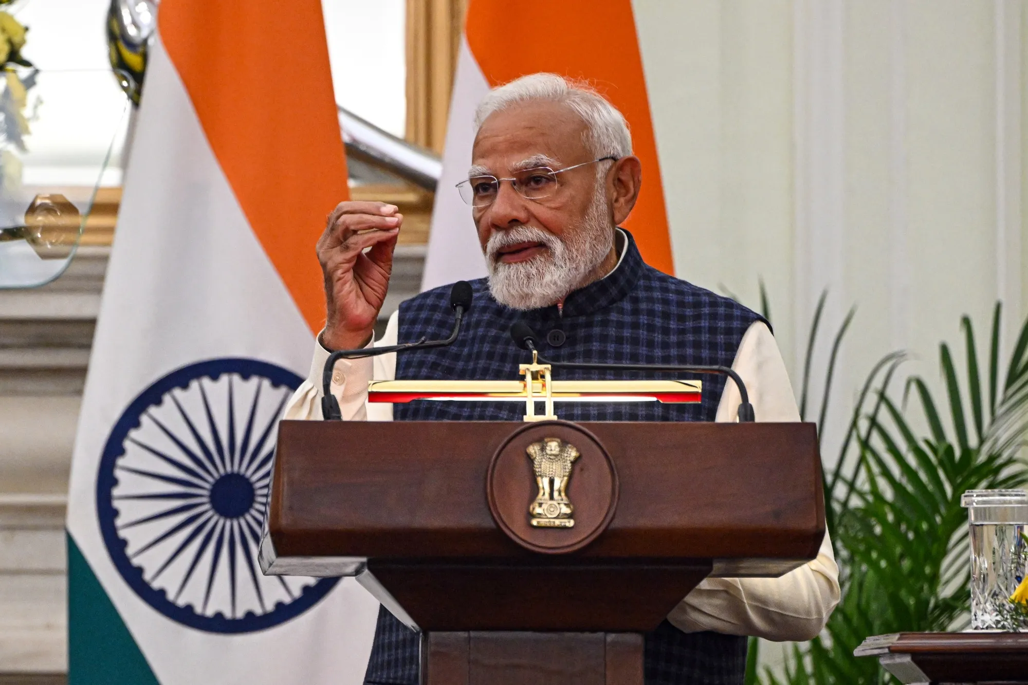 Narendra Modi, India’s prime minister, during a news conference in New Delhi on Jan. 27, 2026. 