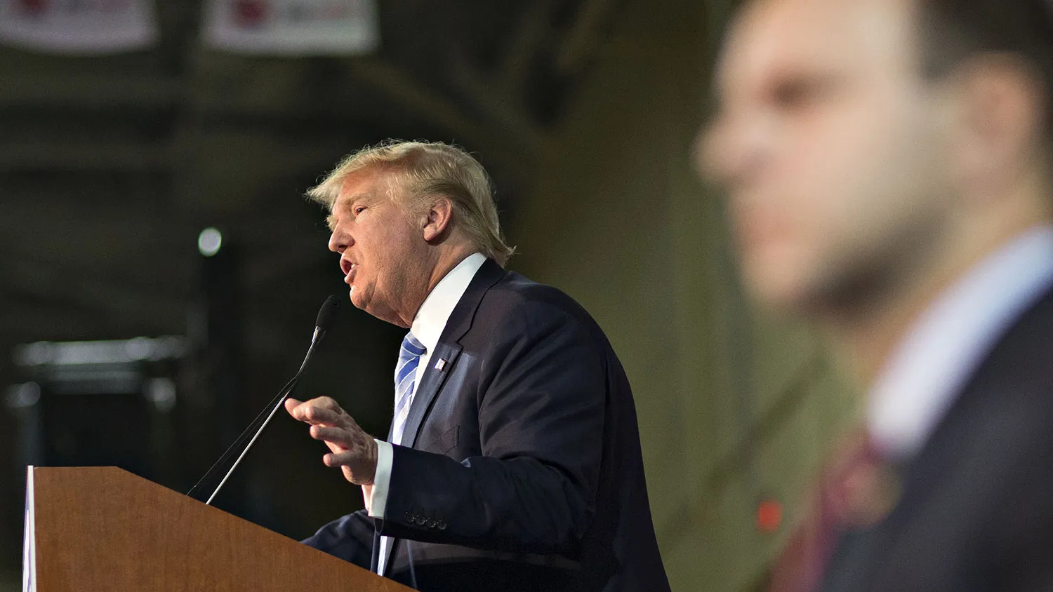 Donald Trump speaks during a campaign rally in Muscatine, Iowa, on Jan. 24, 2016.
