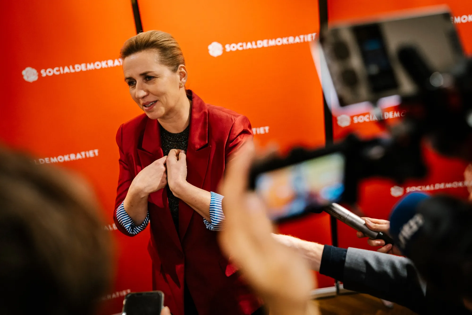 Mette Frederiksen during the Social Democrats’ election event in Copenhagen on Nov. 18.