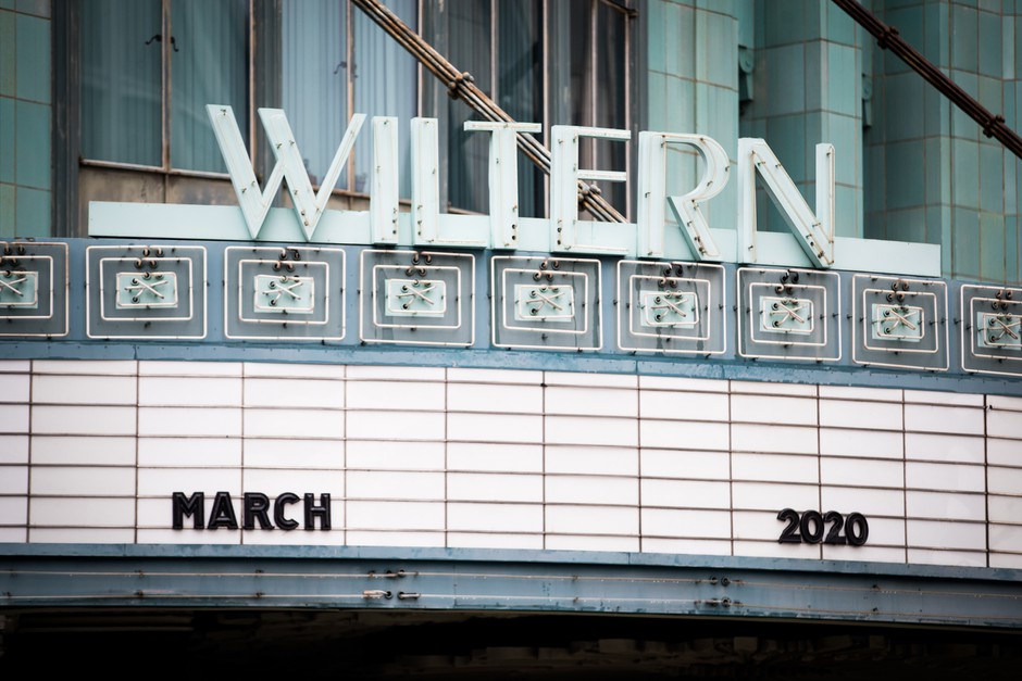 An empty theater marquee on March 13, 2020 in Hollywood, California.