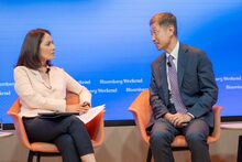 Mishal Husain speaks with Weijian Shan at a Bloomberg Weekend event in Hong Kong in June.