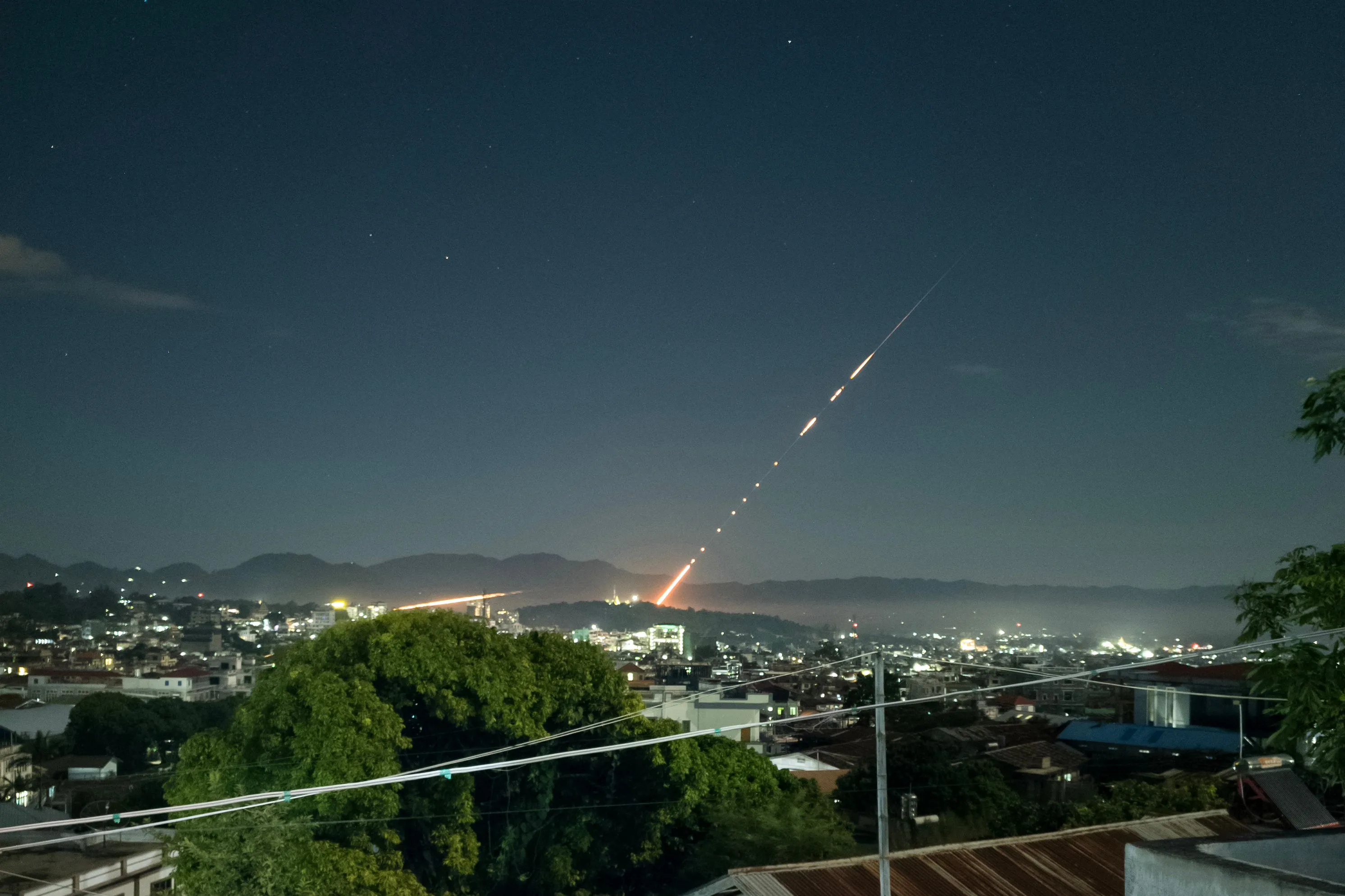 A missile fired from a Myanmar military base in Lashio, Myanmar&nbsp;on Oct. 28.