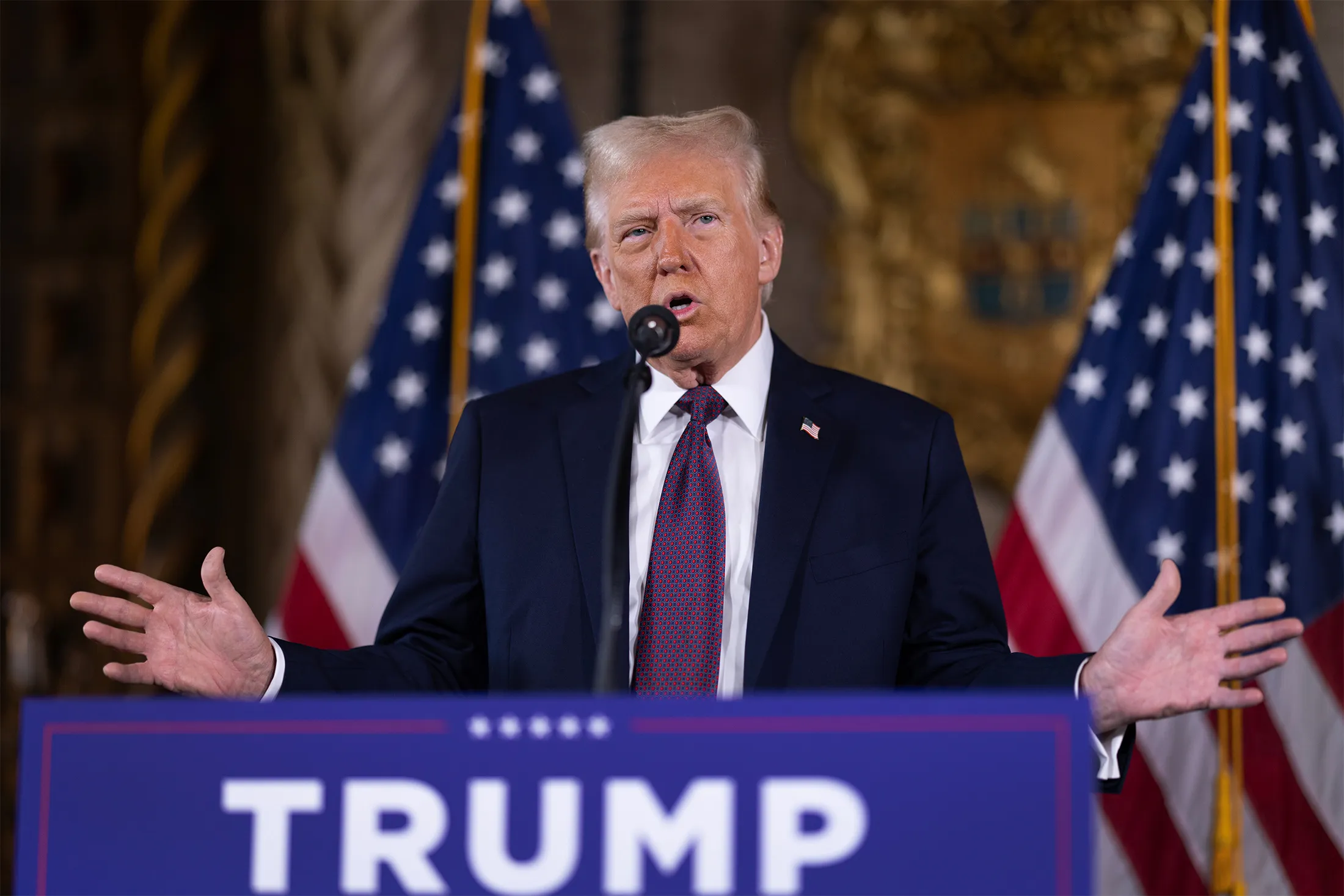 Donald Trump speaks during a press conference in Palm Beach, Florida, on Jan. 7.&nbsp;