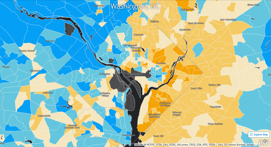 The rich-poor divide in Washington, D.C., appears to be split cleanly down the center of the city.