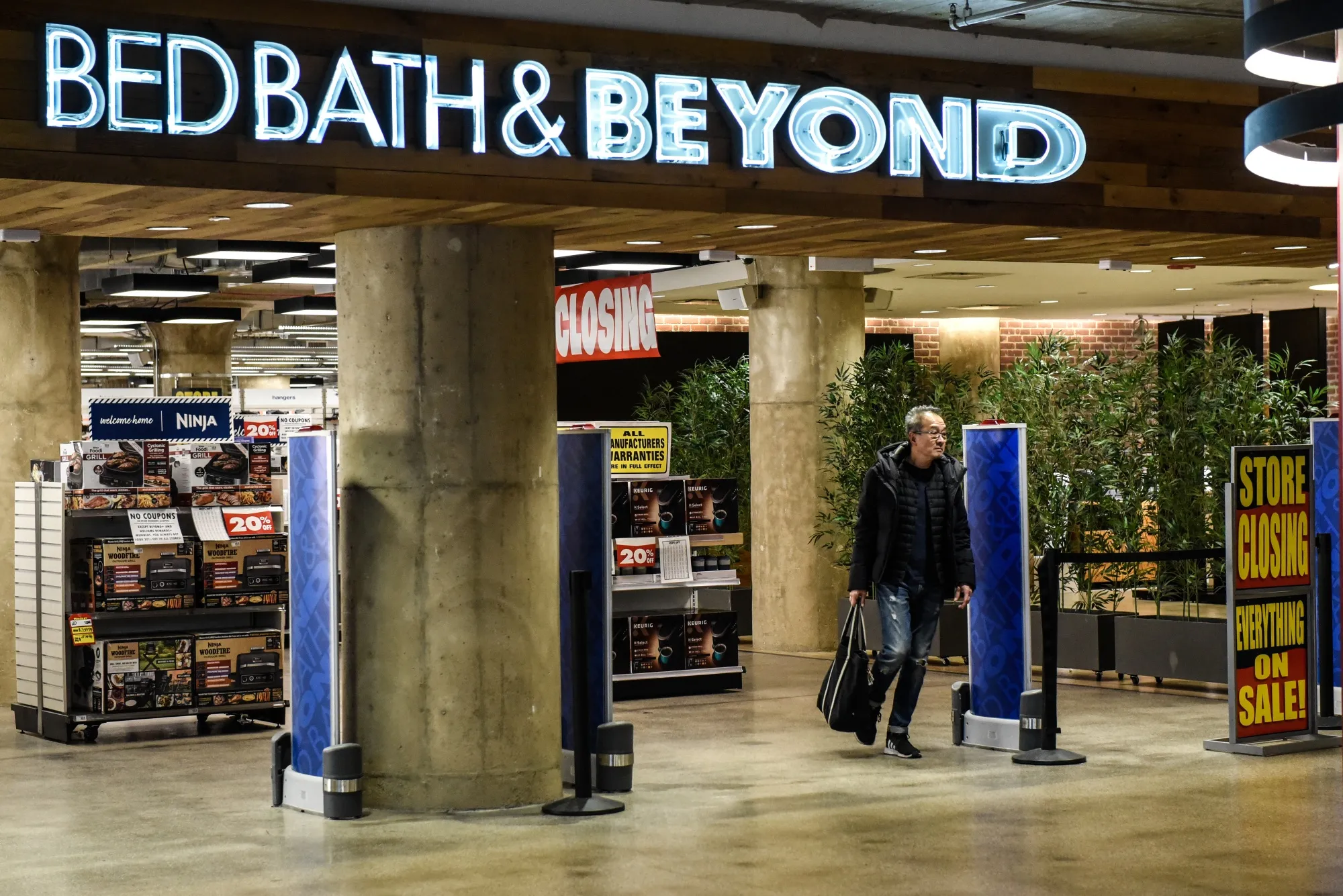 "Store Closing" signs at a Bed Bath & Beyond store in the Brooklyn borough of New York.