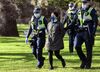 Police detain an anti-mask protester in Melbourne on July 31.