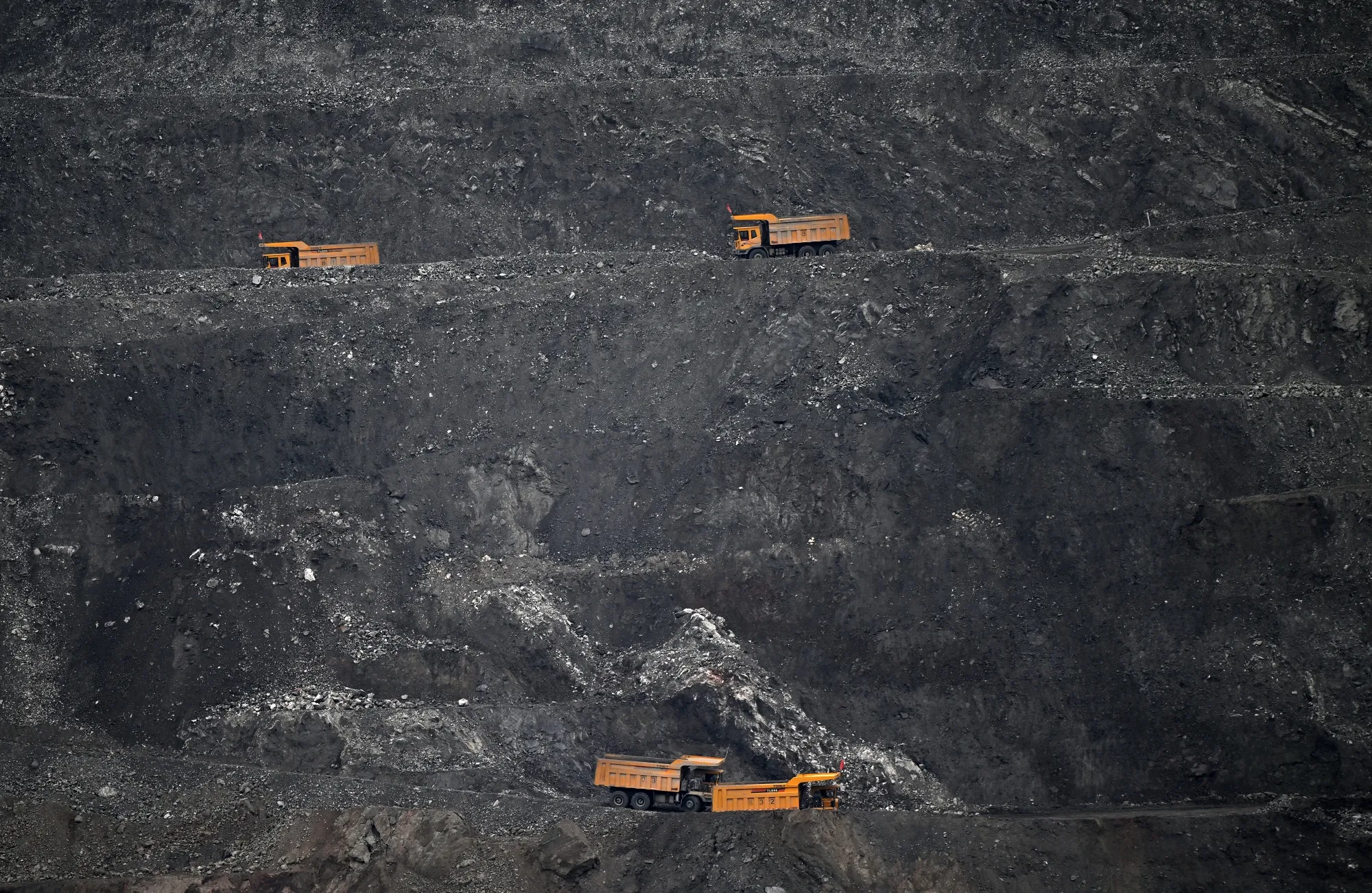 Dump trucks at an open pit copper mine&nbsp;in Bor, Serbia.
