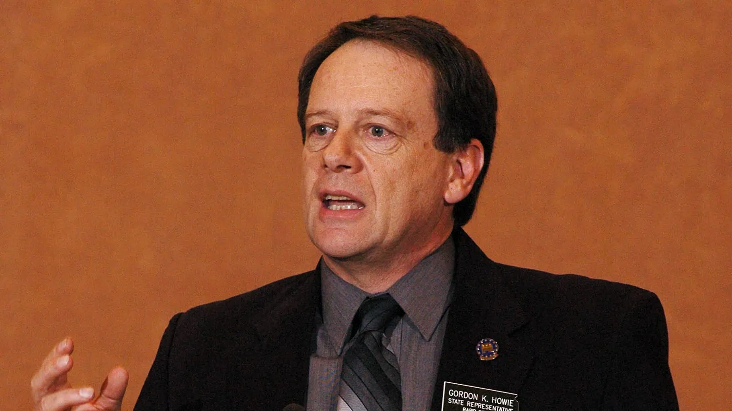 Gordon Howie, R-Rapid City speaks against a measure in the House that would create more competition between cable companies Wednesday, Feb. 9, 2005 at the State Capitol in Pierre, S.D.
