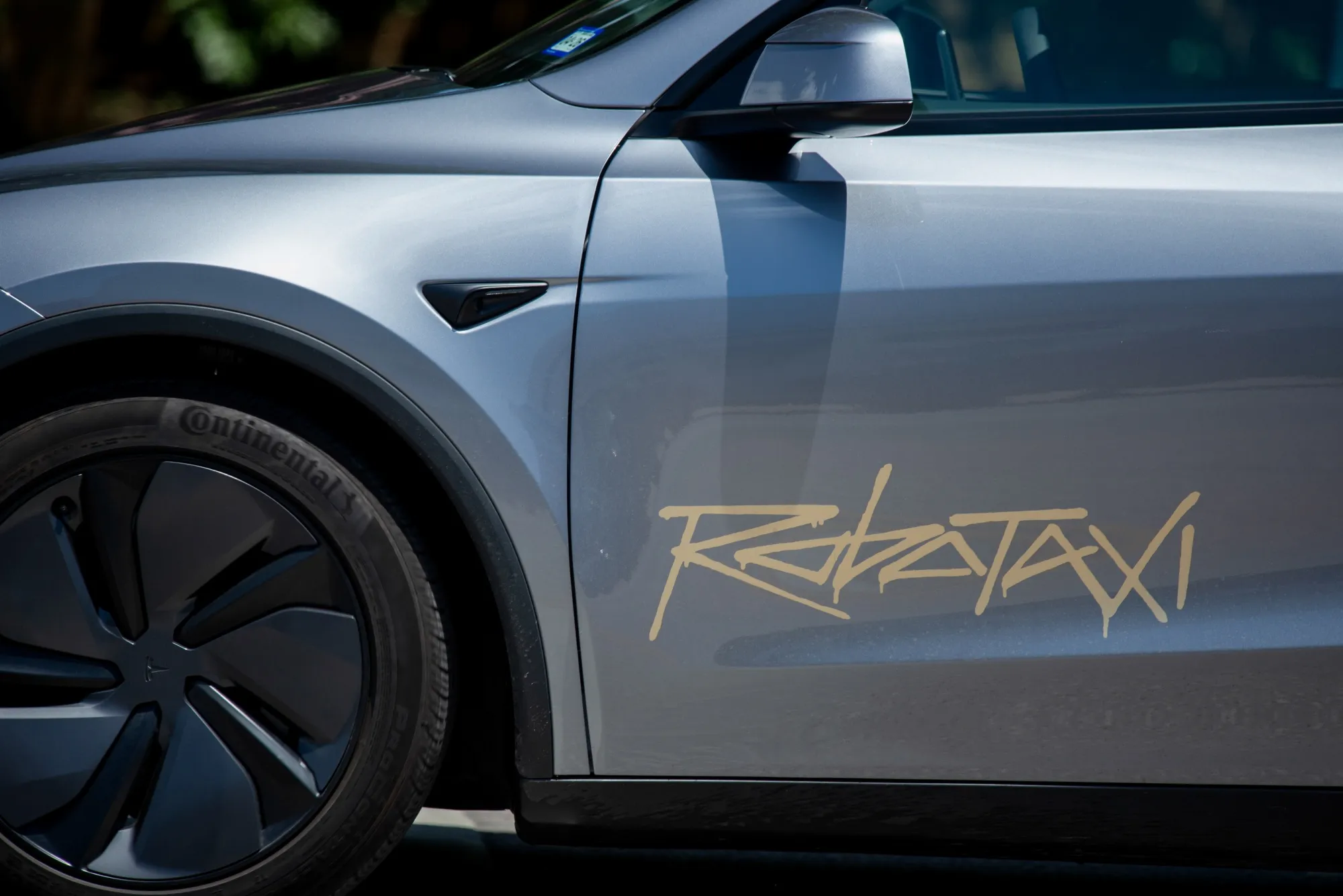 A Tesla robotaxi in Austin on June 22.