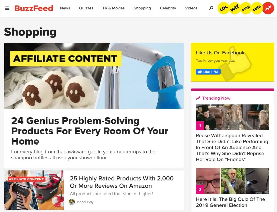 BuzzFeed’s shopping page.