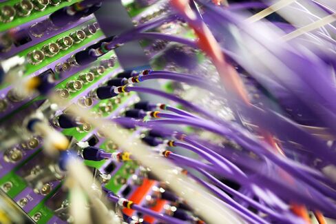 High End Data Cables Feed Into Servers