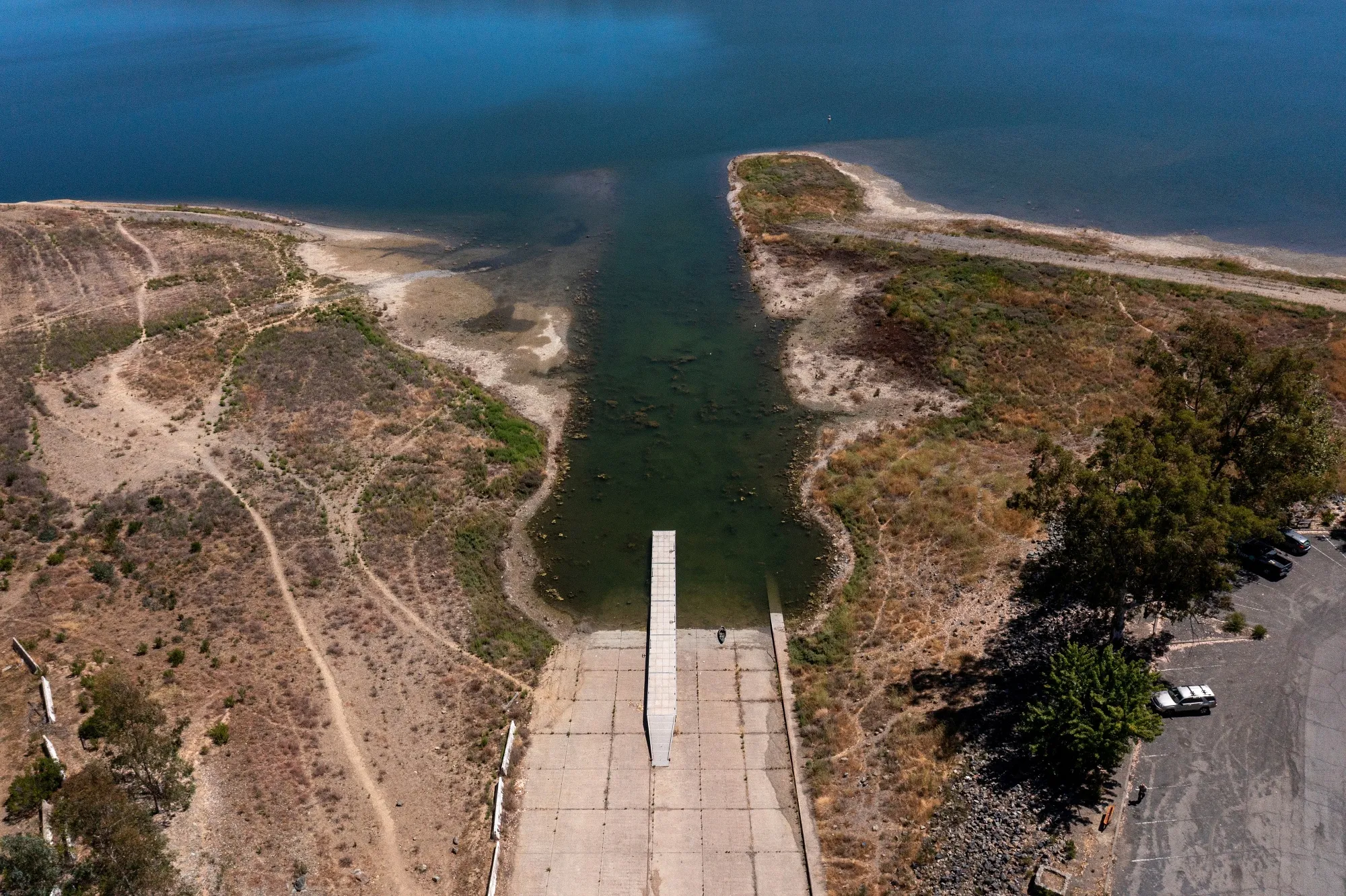 Lake Mendocino during a drought in Mendocino County, California, on Aug. 10.