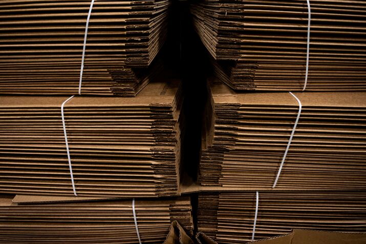 Stacks of cardboard boxes.