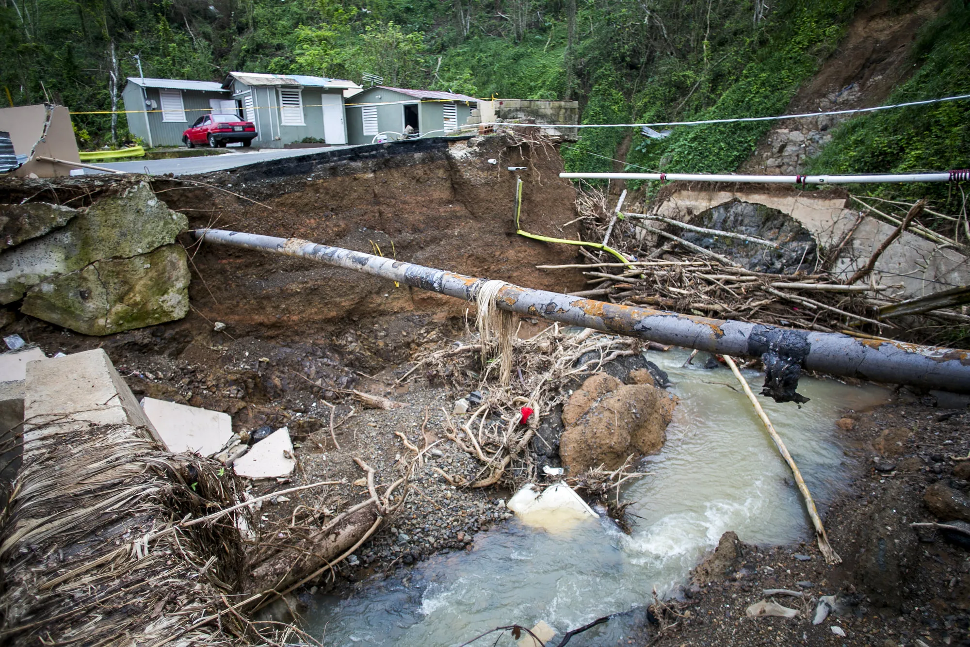 The area where a bridge once stood before Hurricane Maria is seen along Highway 152 in Barranquitas, Puerto Rico, on&nbsp;Oct. 18, 2017.