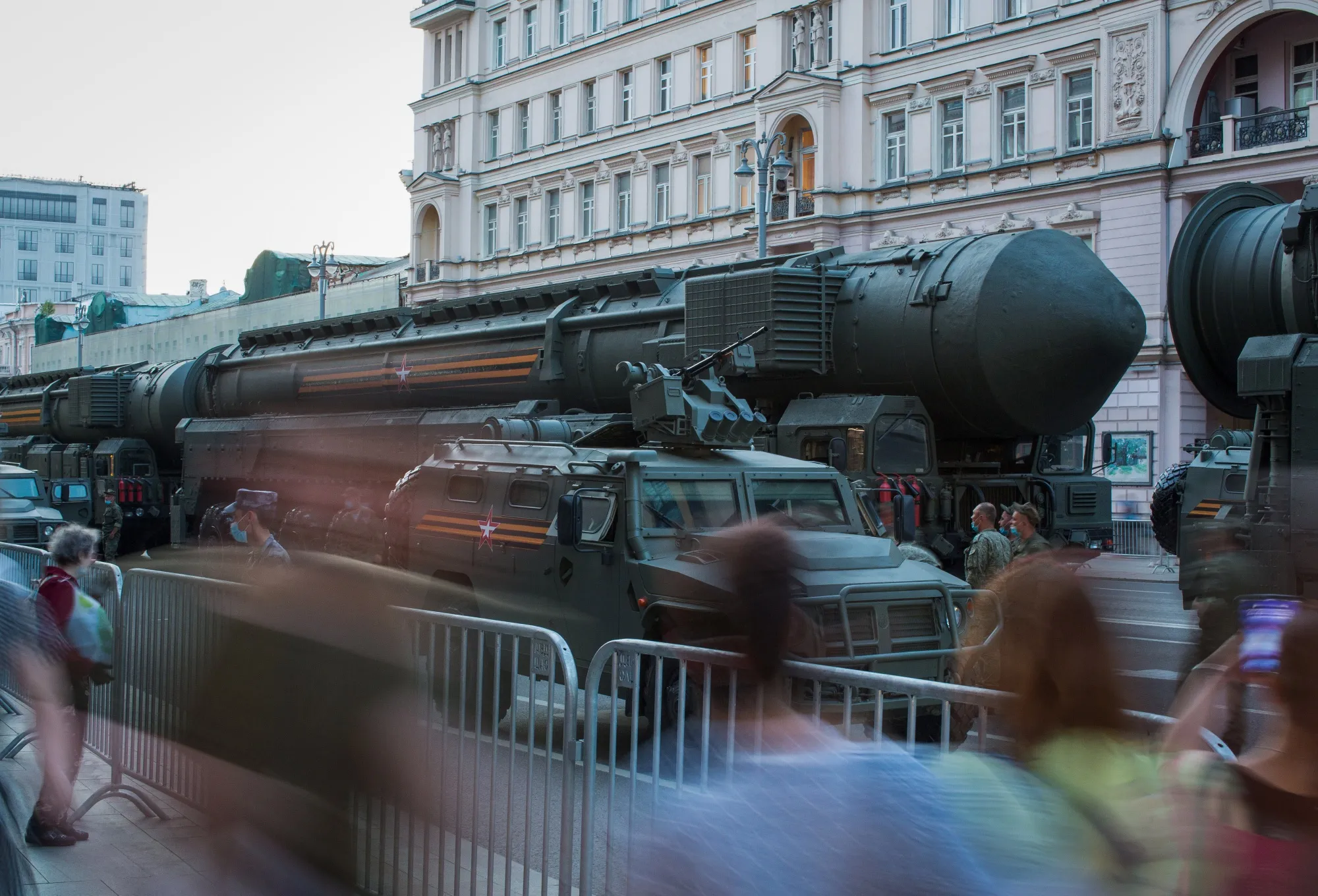 A RS-24 Yars strategic nuclear missile during Victory Day rehearsal in Moscow.