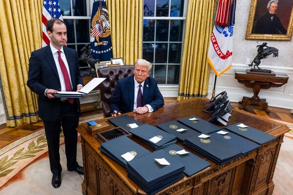 US President Donald Trump during a signing ceremony