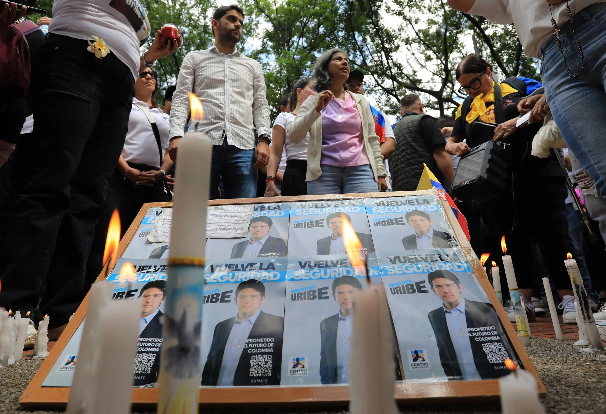 A protest against violence the day after the attack on Uribe in Medellin, Colombia, on June 8.