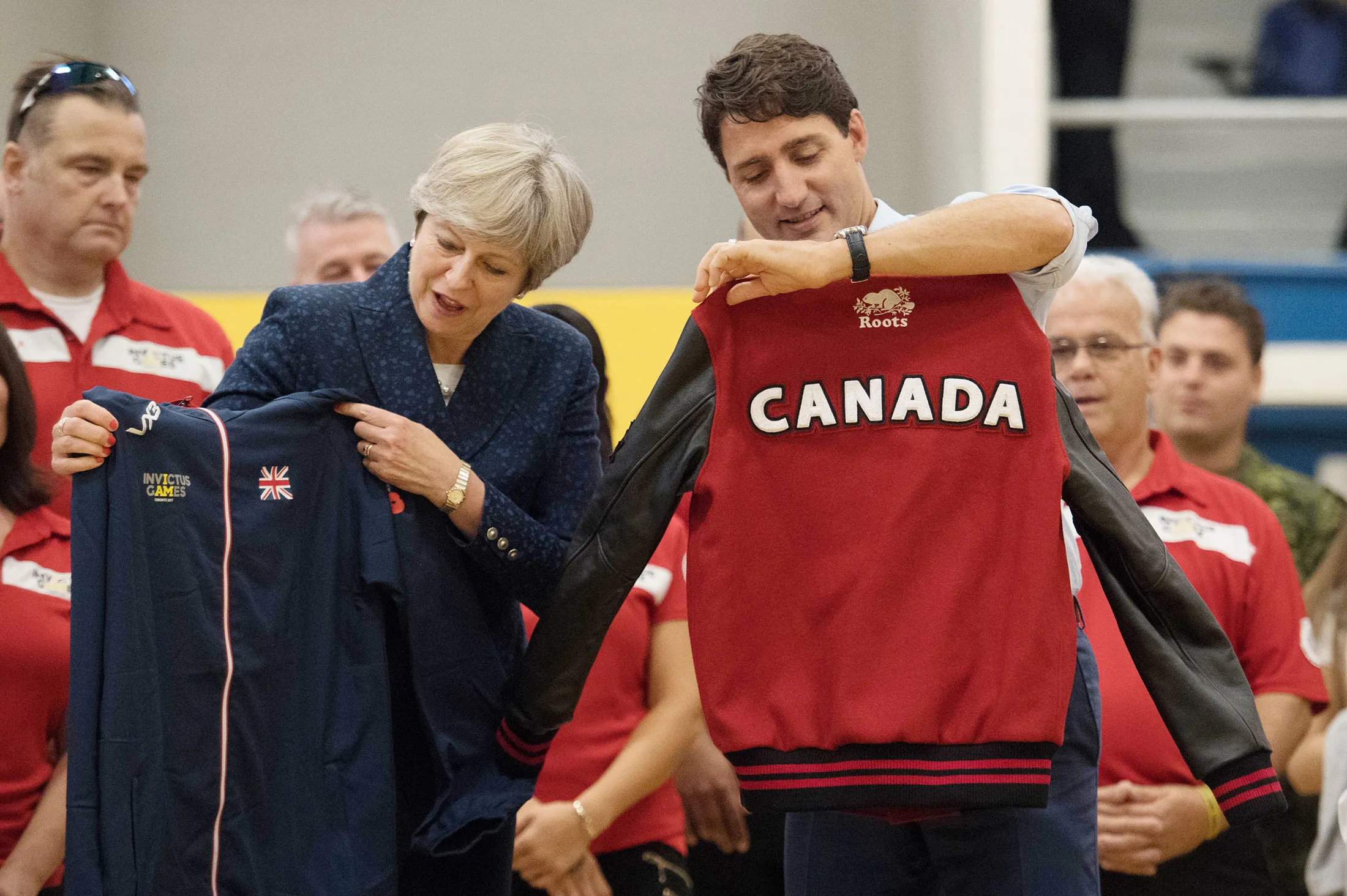 Theresa May and Justin Trudeau in Ottawa on Sept. 18.

